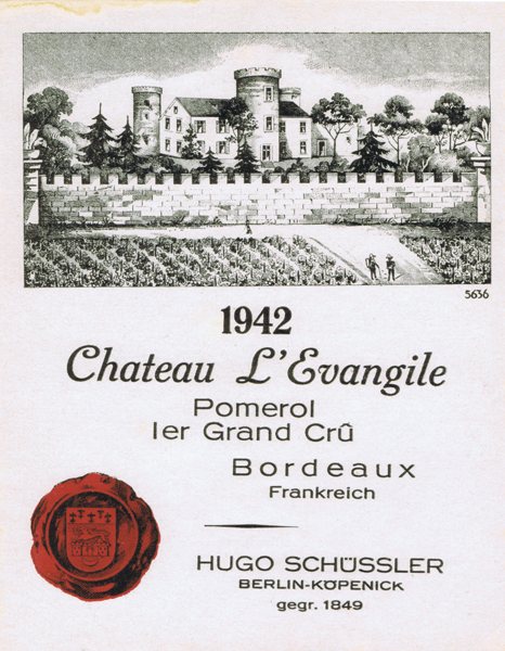Weinetikett Château L’Évangile 1942